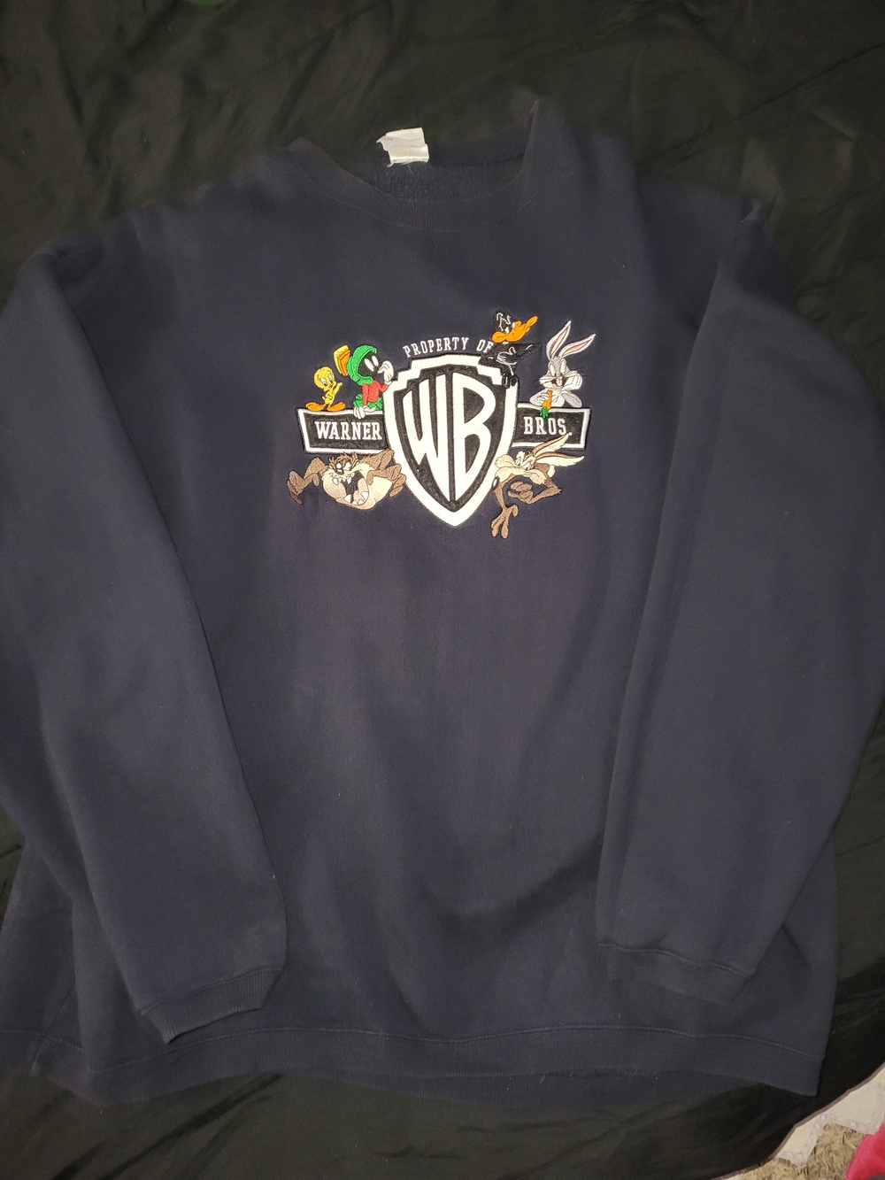 Vintage 90s 1999 Warner Bros Looney Tunes Embroidered Sweatshirt Navy XXL